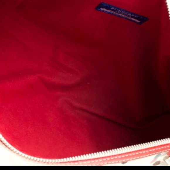 Burberry red leather trim dots barrel Boston bag - Picture 5 of 9